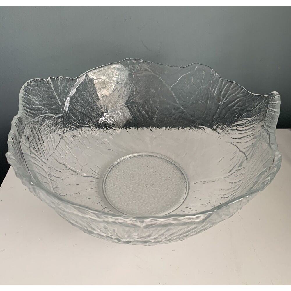 2408 Viking Cabbage Clear Textured Leaf Glass X Large Serving Bowl Centerpiece